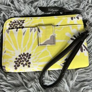 Thirty One 31 Wristlet Awesome Blossom Yellow And Brown Floral Zip Closure (T)